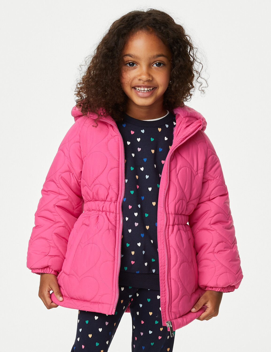 

Стеганое пуховое пальто (2–8 лет) Marks & Spencer, розовый