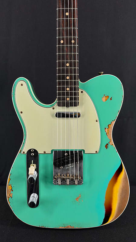 Электрогитара Fender Custom Shop Left-Handed Limited Edition Heavy Relic '60 Tele Custom in Aged Seafoam Green over 3-Color SB limited edition custom shop chrome gold black neck plate for st tele electric guitar including screws