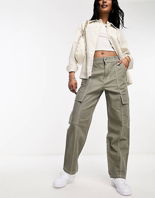 

Брюки карго цвета хаки со швами ASOS DESIGN и контрастной строчкой