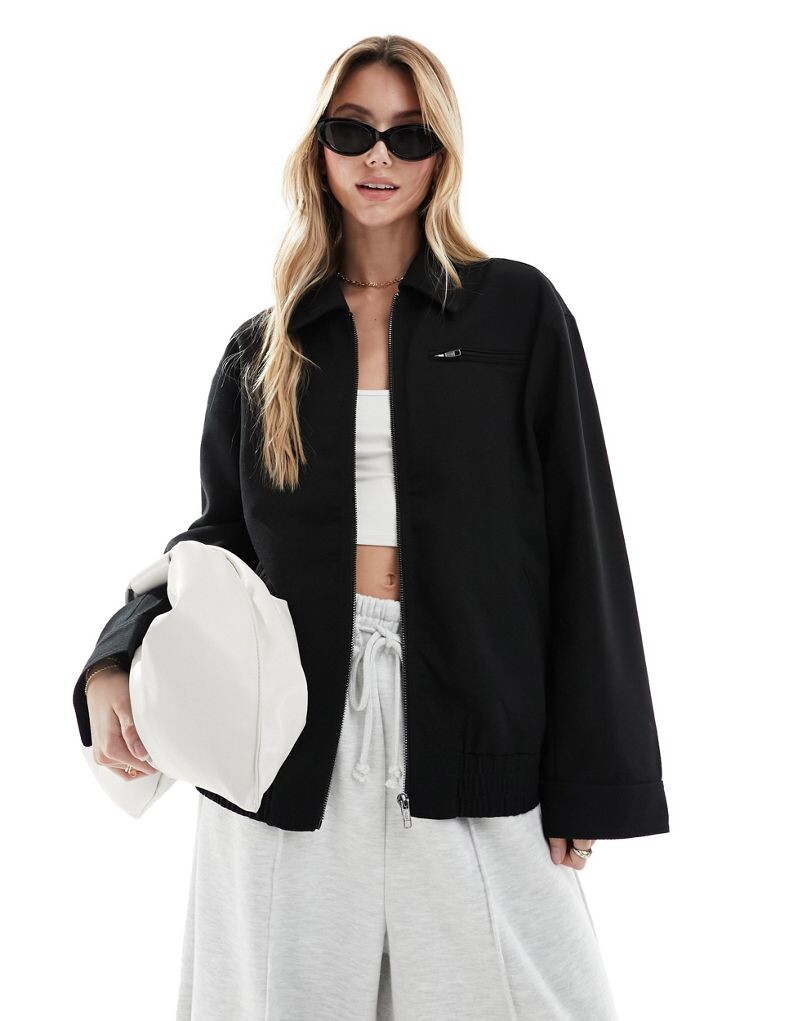 

Черная куртка Харрингтон строгого кроя с воротником ASOS DESIGN