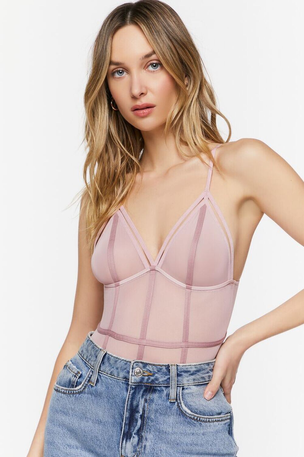 

Боди из сетчатой ткани с глубоким вырезом Forever 21