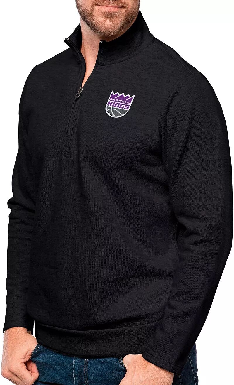 цена Мужской джемпер Antigua Sacramento Kings Black Heather Gambit с молнией ¼