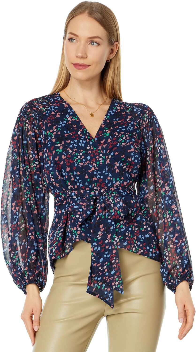 

Топ Ted Baker Tariaa Smocked Wrap Top with Blouson Sleeves, цвет Dark Navy