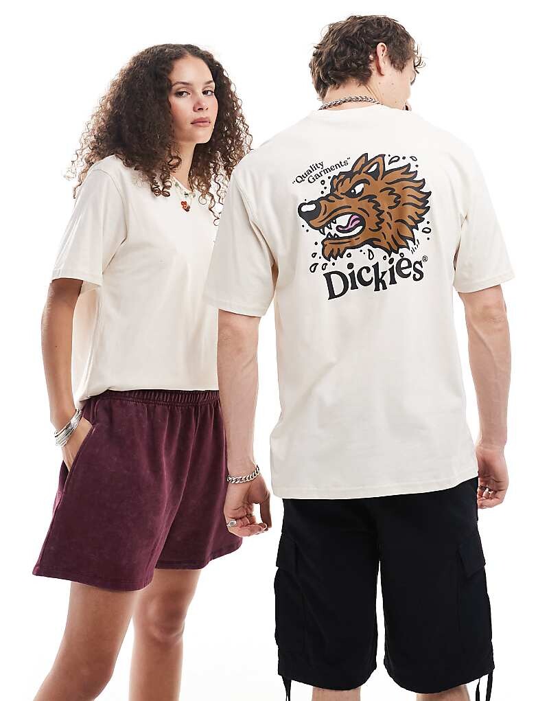 

Белая футболка Dickies – Round Up – с принтом на спине