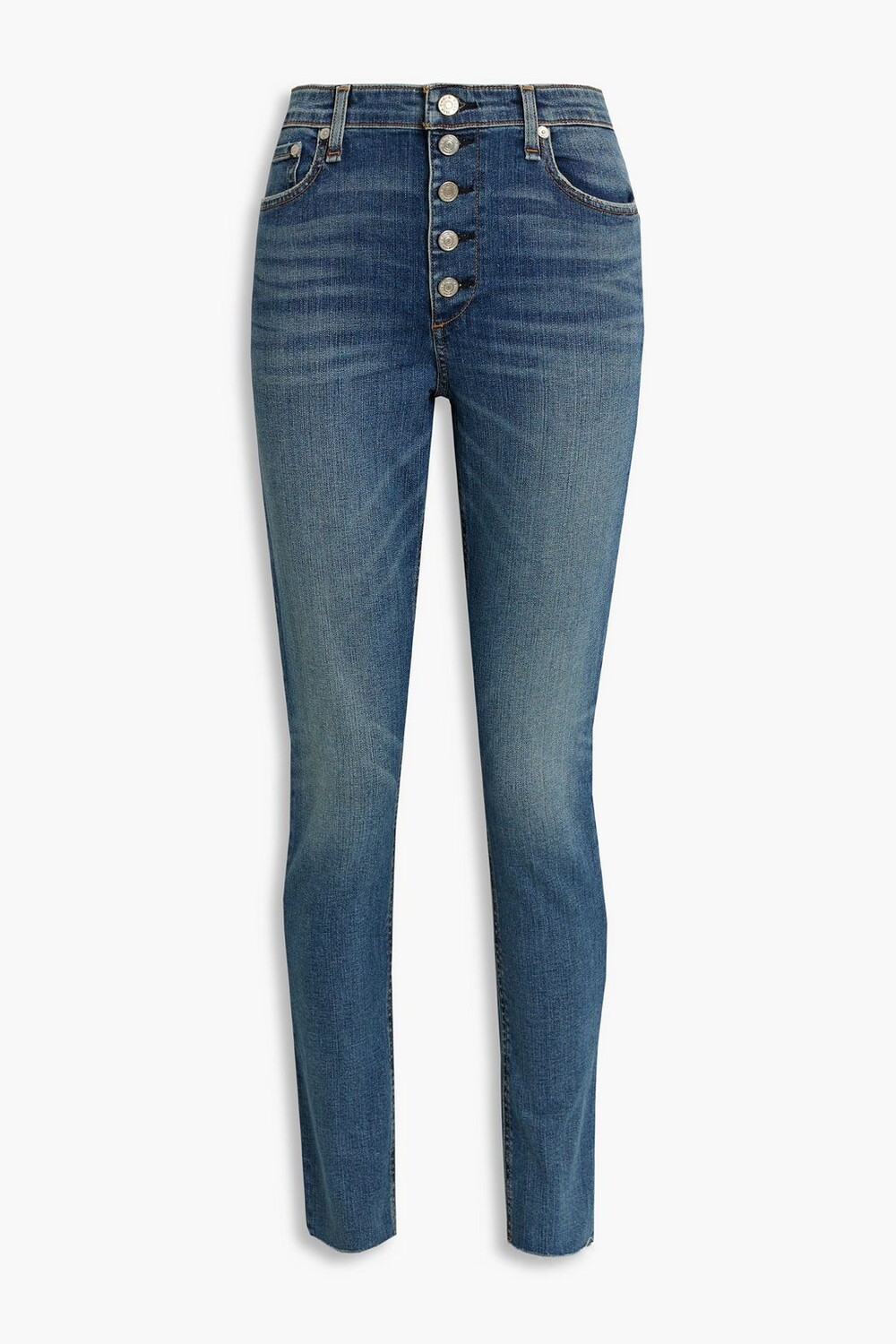 

Джинсы скинни Nina с потертостями и высокой посадкой RAG & BONE, синий