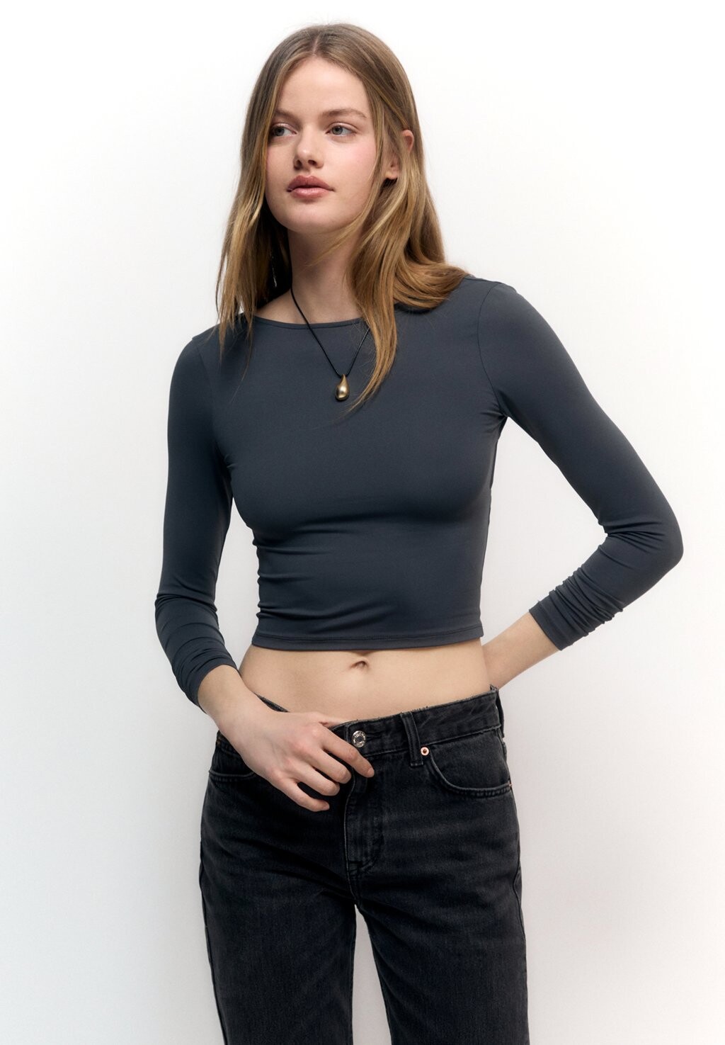 

Рубашка с длинным рукавом PULL&BEAR, цвет dark grey