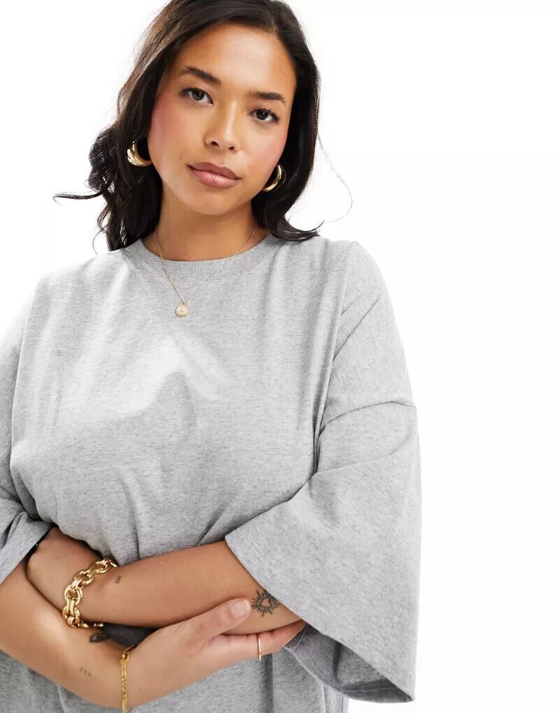 

Серая меланжевая объемная футболка премиум-класса ASOS Curve