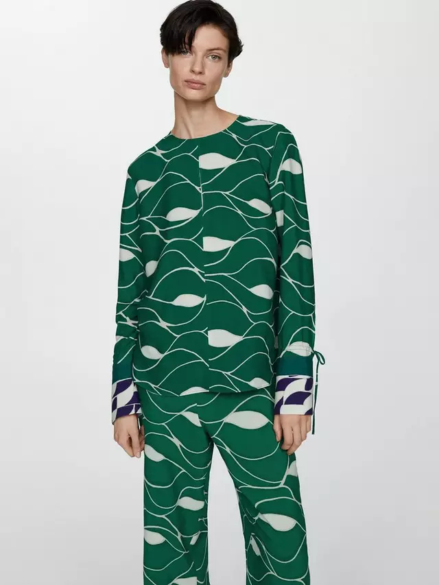 

Блуза Mango Bow Printed, зеленый