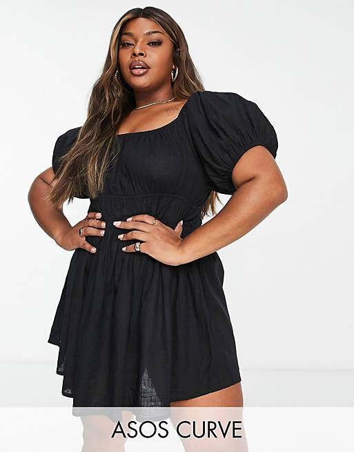 

Черное пляжное платье мини с открытыми плечами ASOS DESIGN Curve