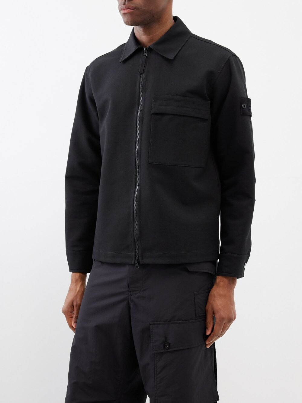

Рубашка ghost на молнии из смесового хлопка Stone Island, черный