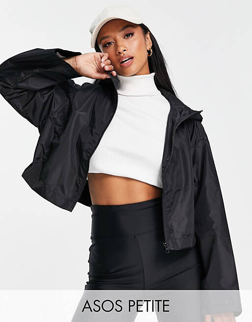 

Черный укороченный дождевик с капюшоном ASOS DESIGN Petite