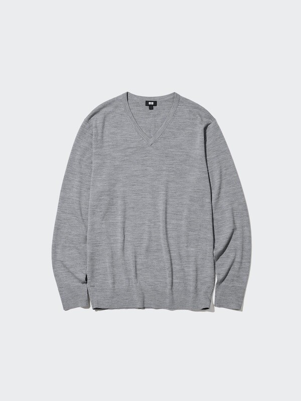 

Джемпер из мериноса с v образным вырезом Uniqlo, серый