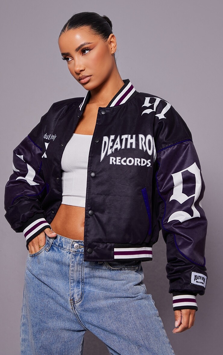 

PrettyLittleThing Черный - Бомбер с графическим принтом Deathrow Records