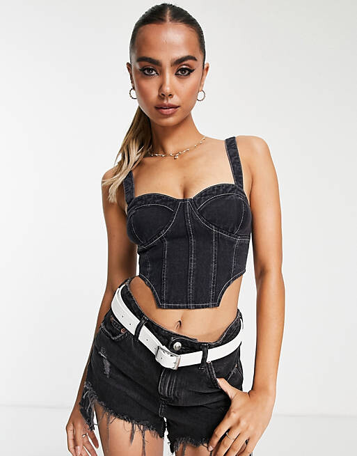 

Черный джинсовый корсет-бралет с контрастной строчкой Miss Selfridge