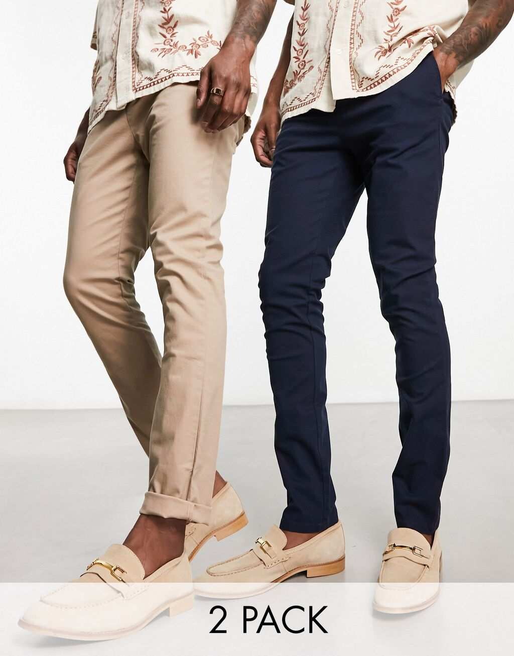 

Комплект из двух узких чиносов ASOS DESIGN темно-синего цвета с камнями, Синий