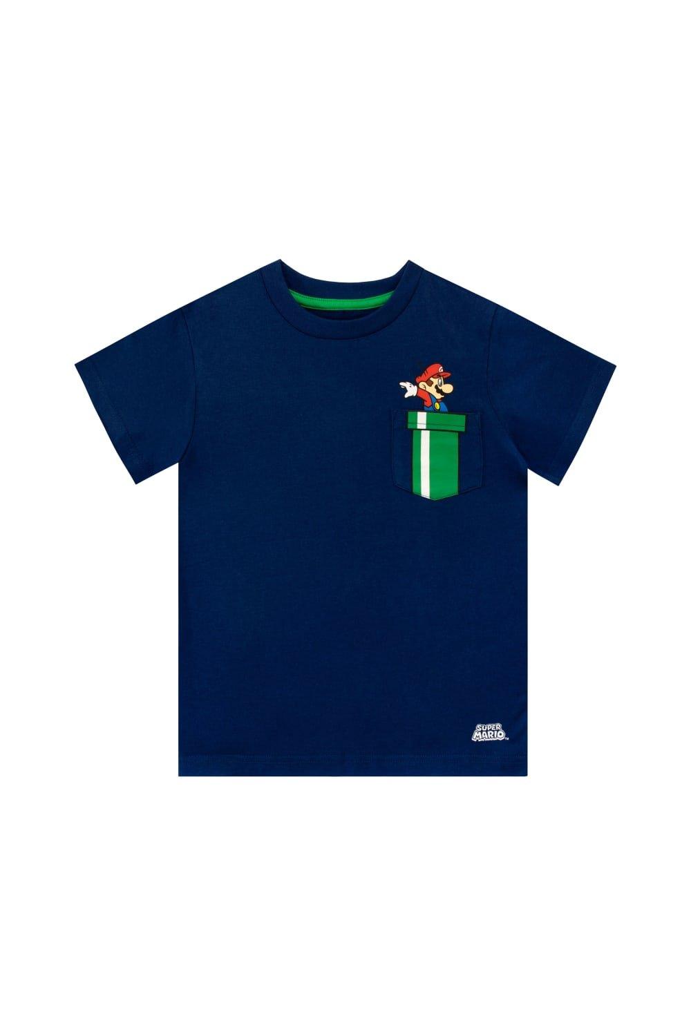 Игровая футболка с принтом Warp Pipe и логотипом Mario, с нагрудным карманом Super Mario, синий набор кружка super mario yoshi egg футболка super mario белая женская m