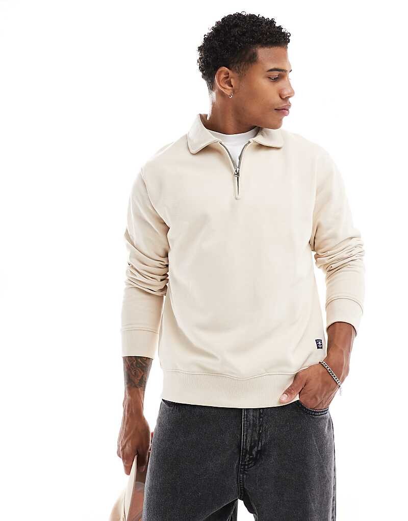 

Толстовка Jack & Jones цвета экрю с воротником-поло и молнией во всю длину