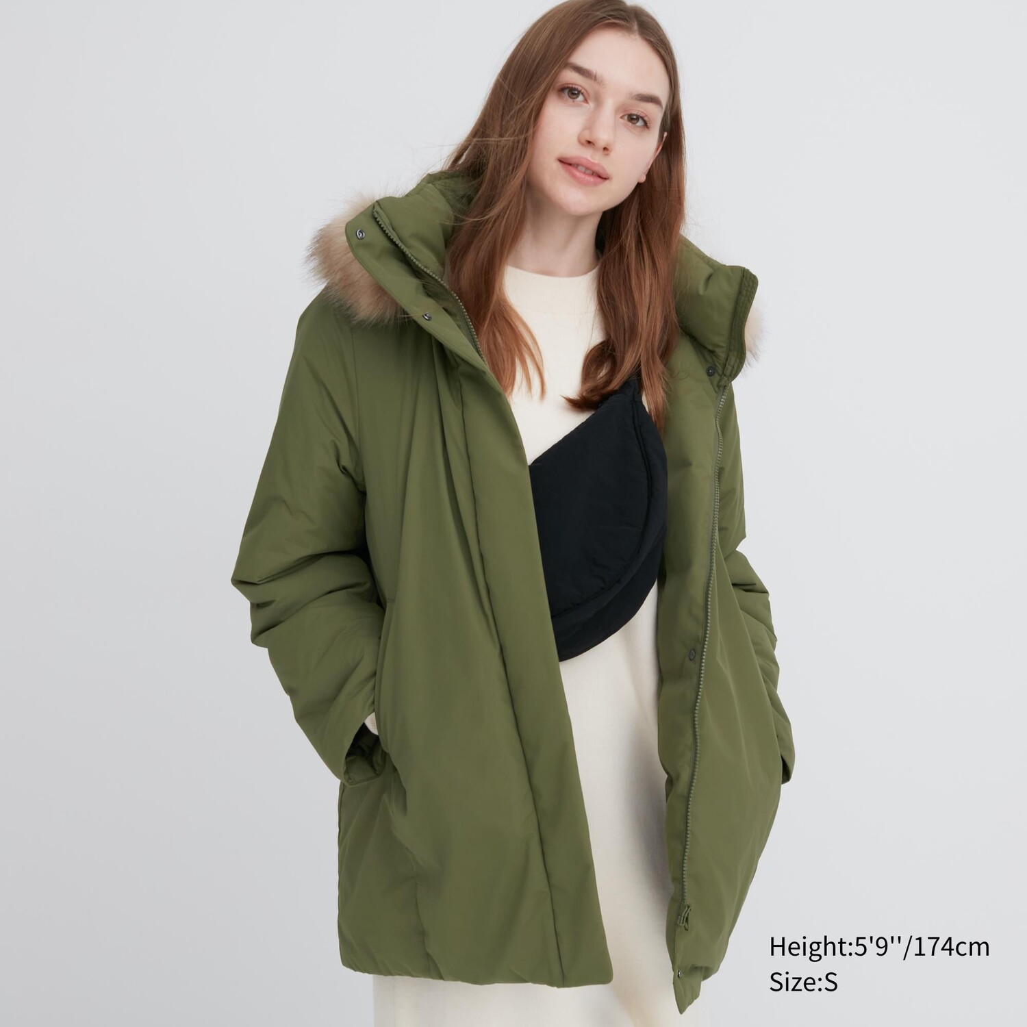 

Гибридное пуховое пальто Uniqlo, оливковый, Зеленый
