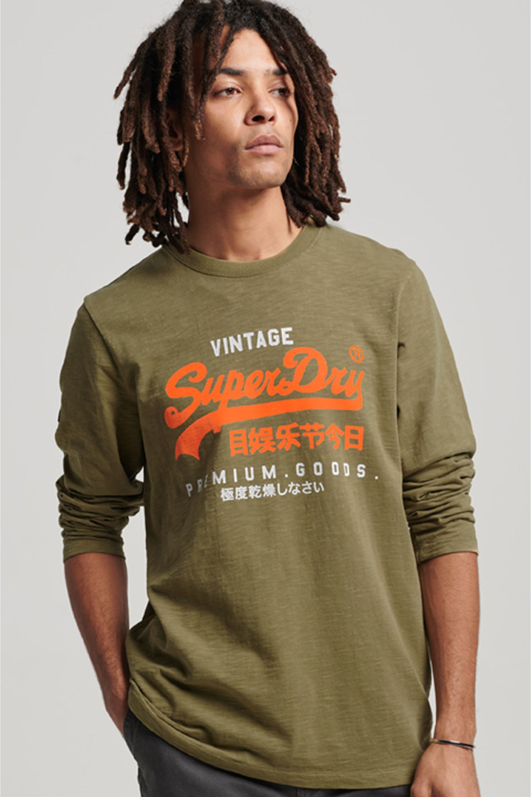 

Винтажная футболка с длинным рукавом и логотипом Superdry, зеленый