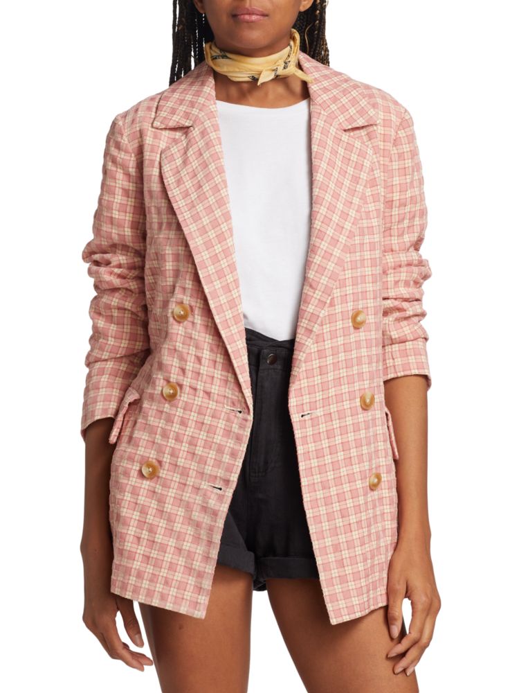 цена Двубортный пиджак в мелкую клетку Olivia Free People, розовый