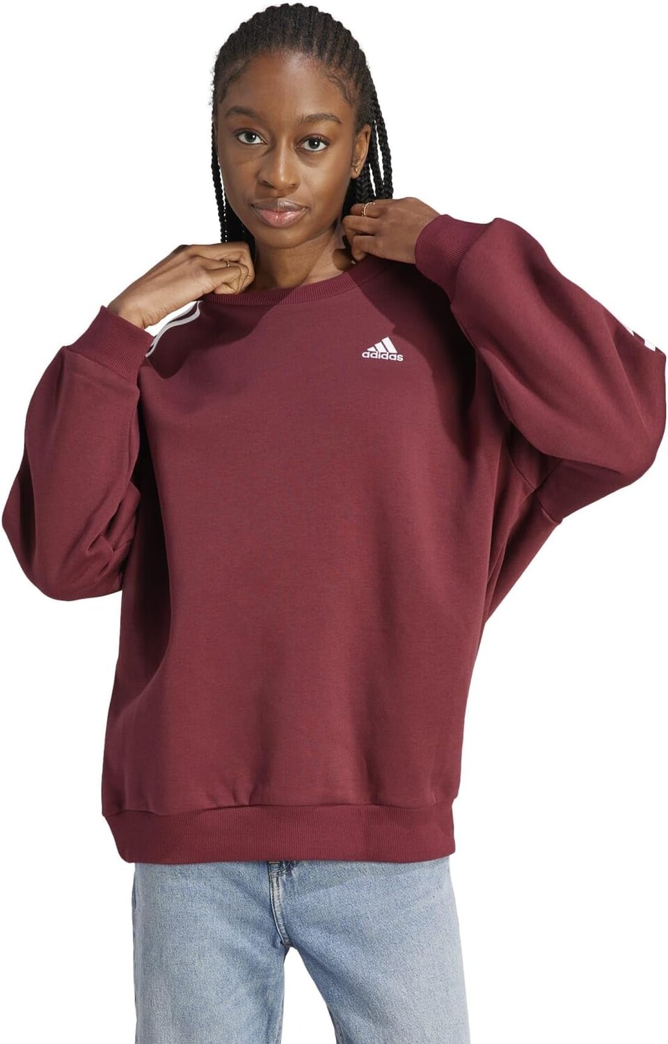 

Толстовка оверсайз из флиса с 3 полосками adidas, цвет Shadow Red/White