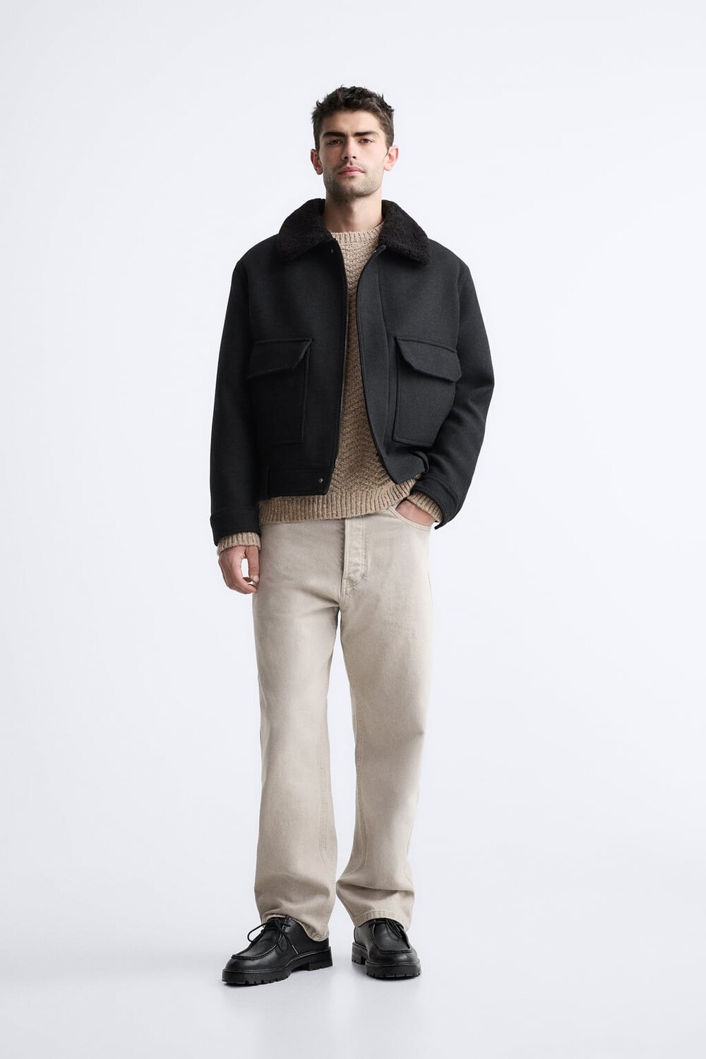 

Куртка из смесовой шерсти ZARA, черный