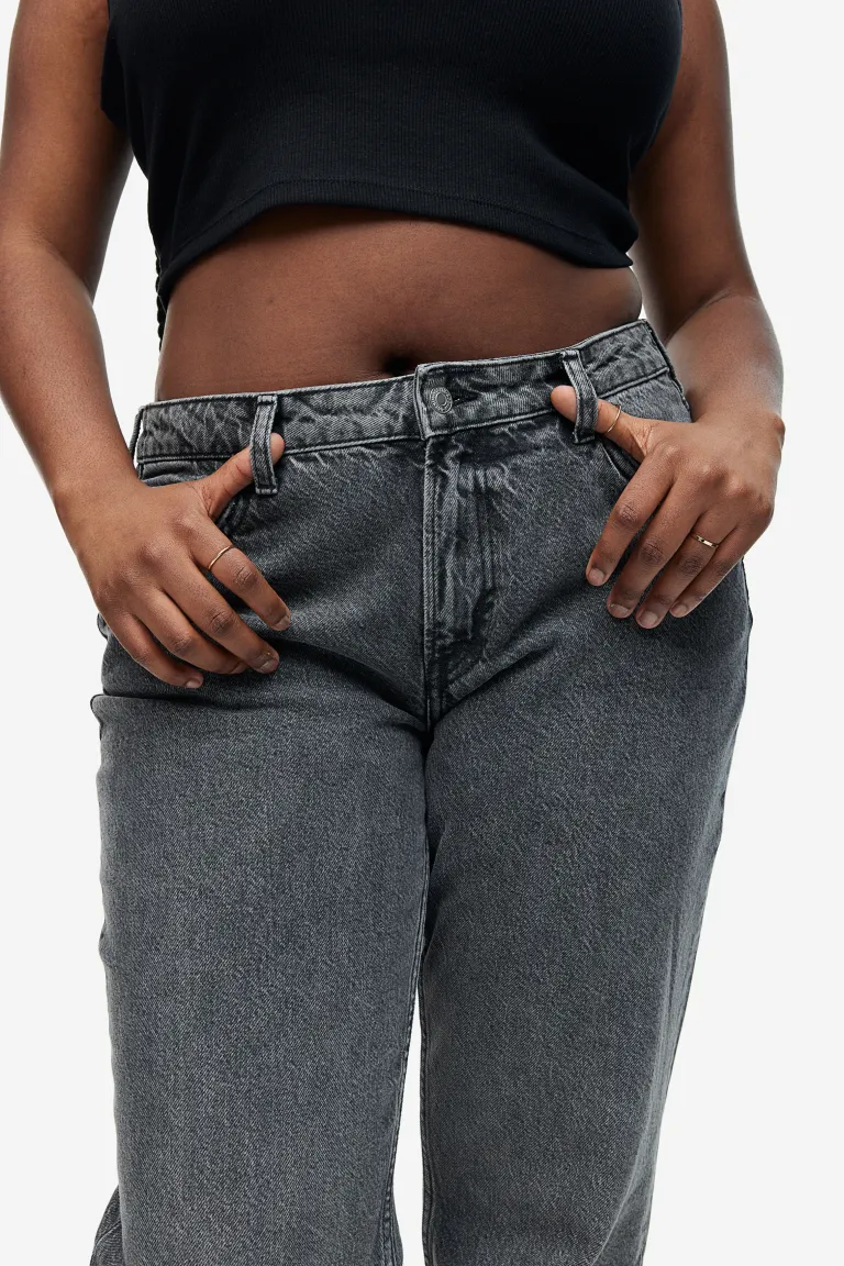 Прямые джинсы стандартного кроя с пышной посадкой H&M, серый цена и фото