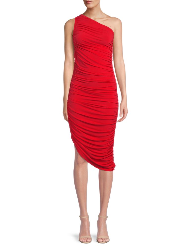 Облегающее платье на одно плечо со сборками Renee C., красный