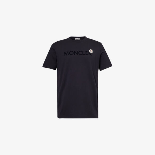 

Футболка из хлопкового трикотажа с короткими рукавами и вышитым логотипом Moncler, синий
