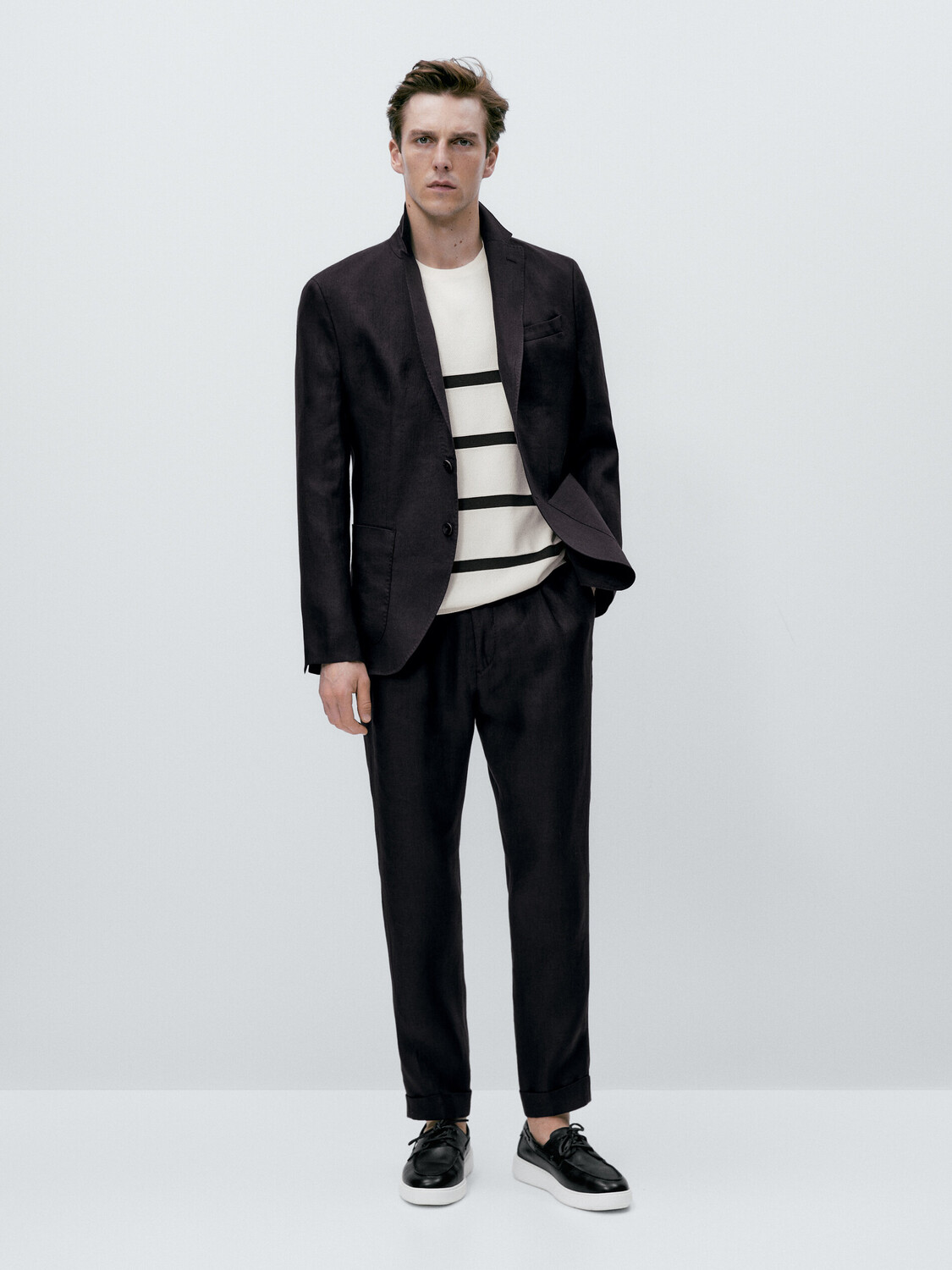

Трикотажный свитер в полоску Massimo Dutti, кремовый, Бежевый
