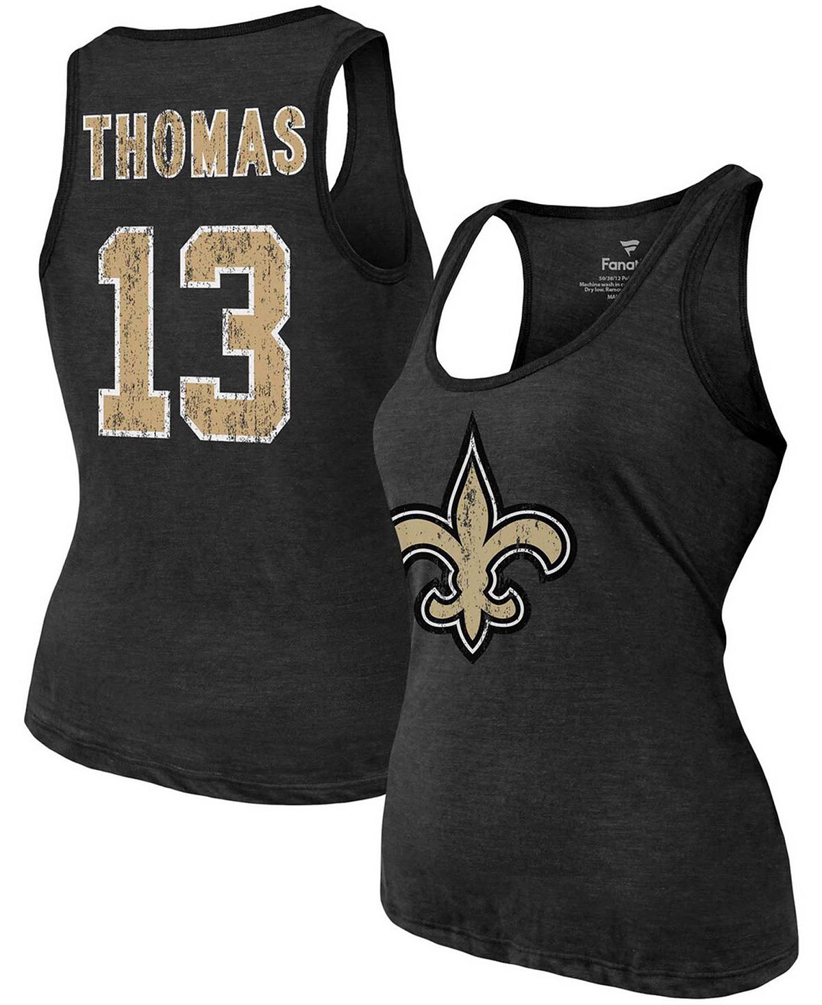 

Женская черная майка New Orleans Saints с меланжевым рисунком, имя, номер, три-смесовая ткань Fanatics, черный