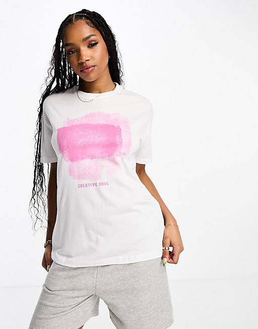 

Белая футболка с рисунком в тон Pull&Bear, Белый