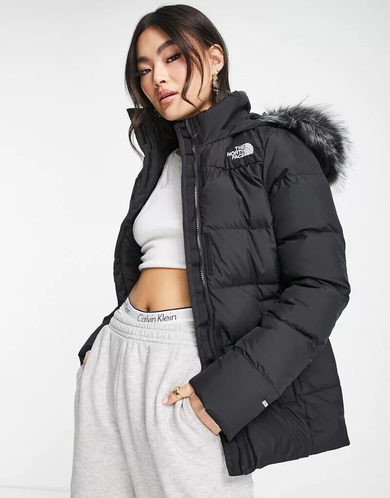 

Черный пуховик с капюшоном из искусственного меха The North Face Gotham