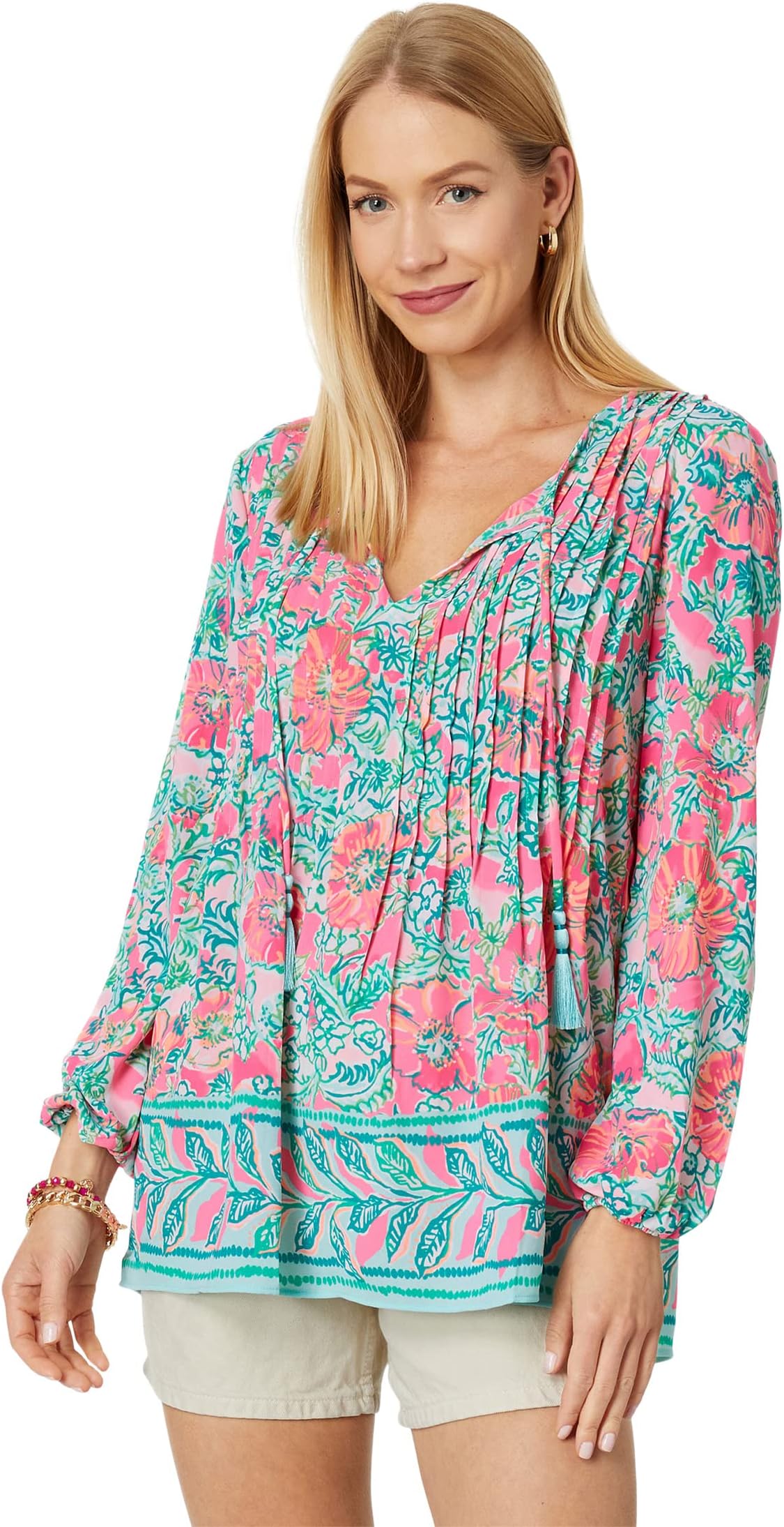 

Туника Marilina с длинными рукавами Lilly Pulitzer, цвет Soleil Pink Perfect Poppy Engineered Tunic