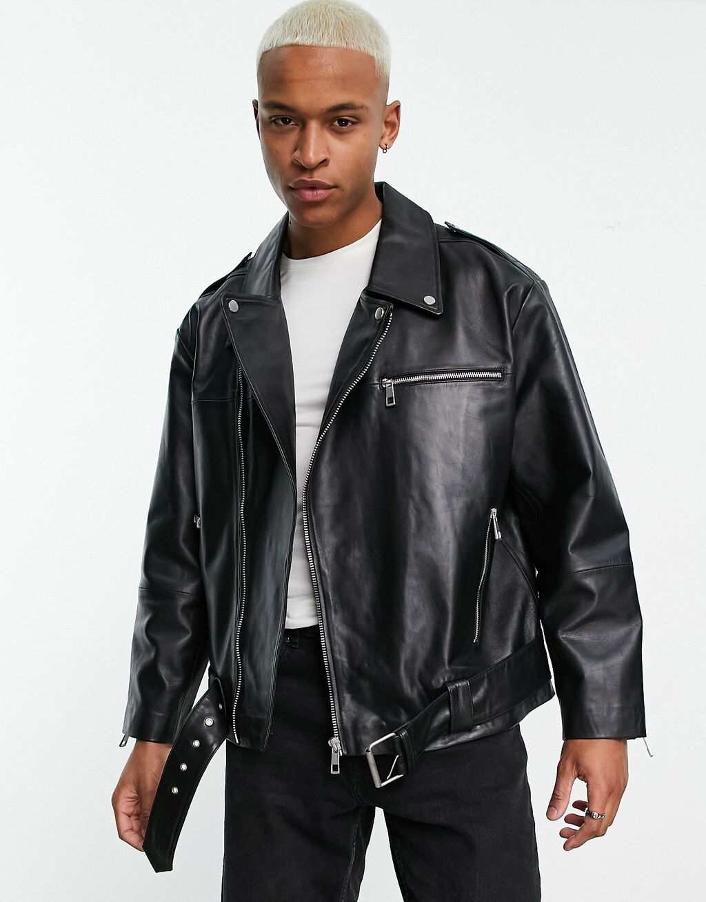 

Черные объемные байкеры из натуральной кожи ASOS DESIGN, Черный