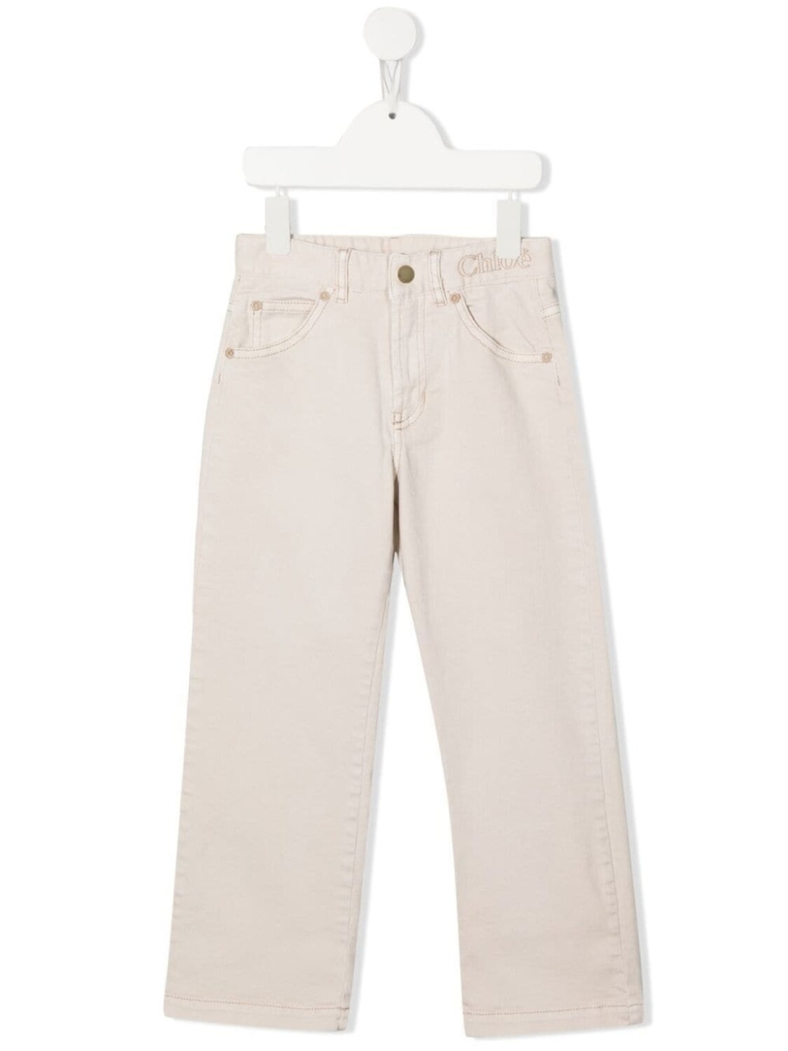 

Chloé Kids прямые джинсы с вышитым логотипом, нейтральный цвет