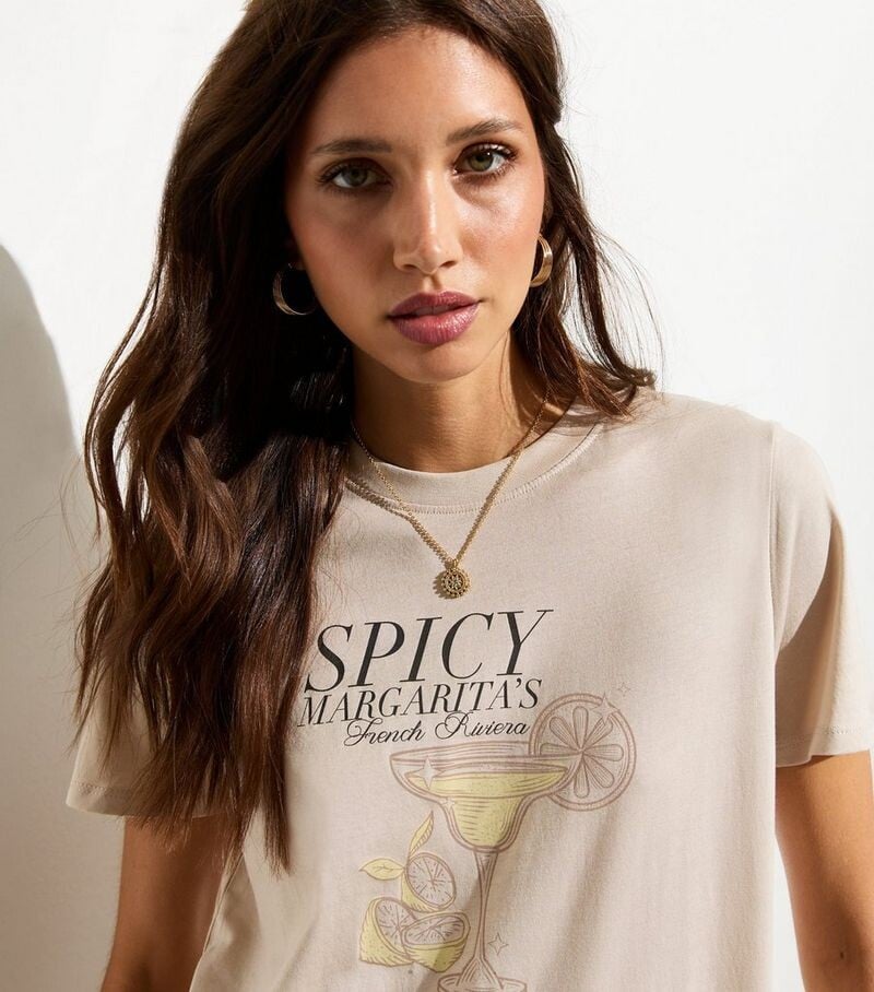 

Коричневая хлопковая футболка с принтом Spicy Margarita New Look, светло-коричневый