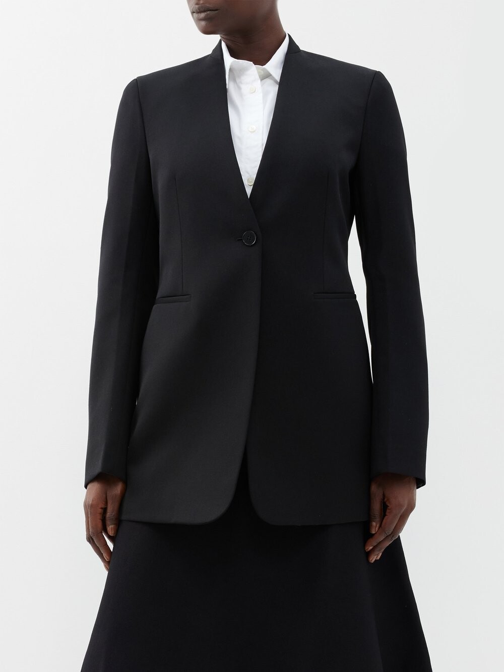 

Жакет без воротника из шерстяной ткани de poudre Jil Sander, черный
