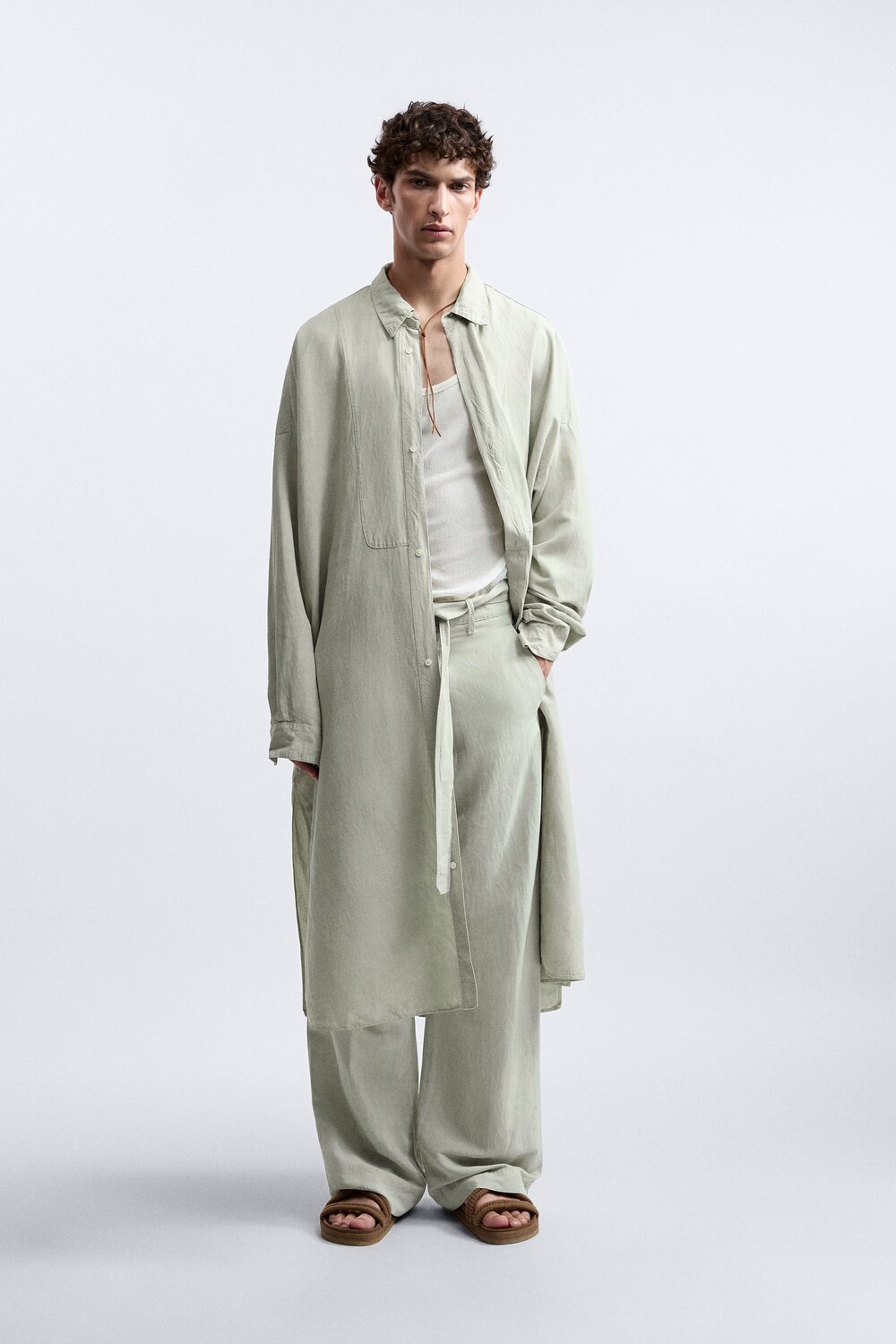 

Вискоза - льняная туника - ограниченная серия Zara, морской зеленый