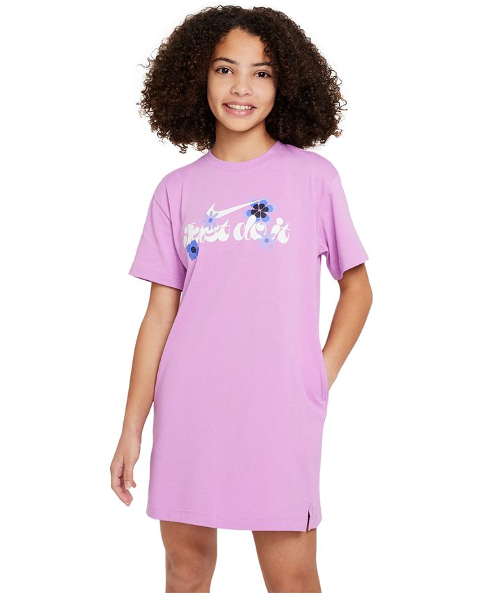 Спортивная одежда для больших девочек, хлопковое платье-футболка Nike, фиолетовый