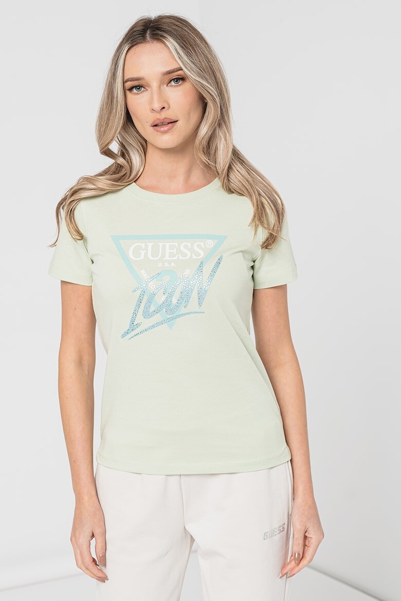

Футболка с логотипом и декоративными камнями Guess, зеленый