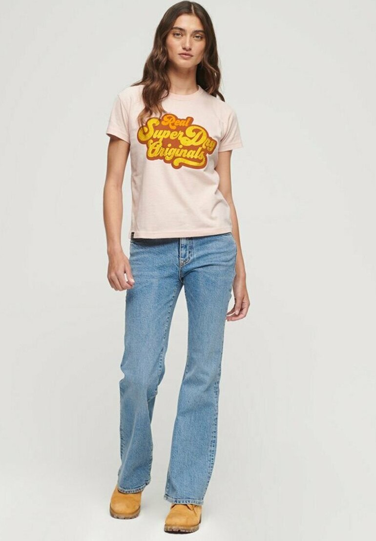 

Футболка с принтом 70S SCRIPT METALLIC LOGO Superdry, цвет somon pink marl