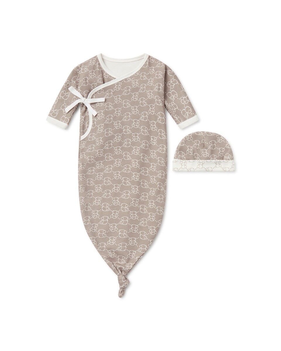 

Детский комплект из пижамы и шапочки в виде хлопкового мешочка с несколькими мишками. Tous, бежевый