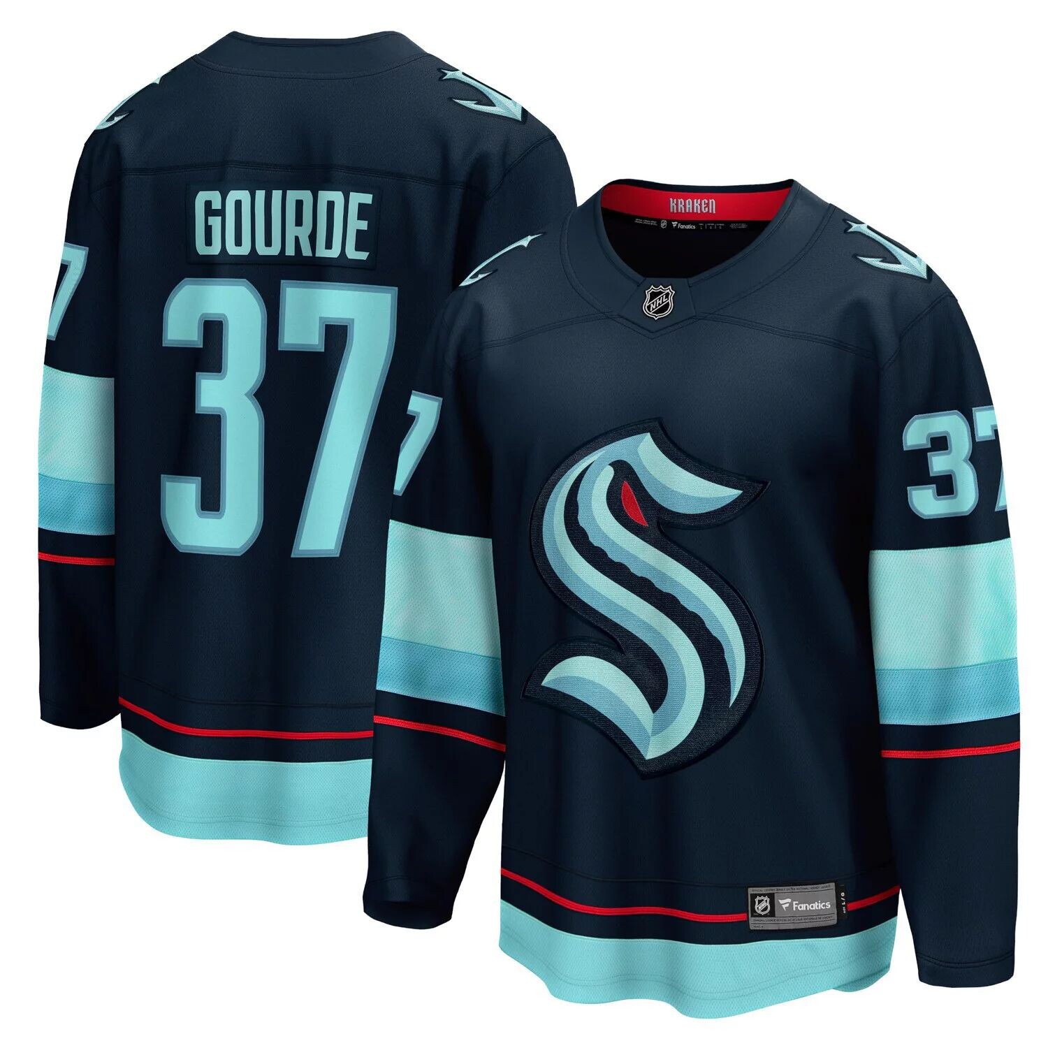 

Мужская футболка с логотипом Yanni Gourde Deep Sea Seattle Kraken Home Premier Breakaway Player Fanatics