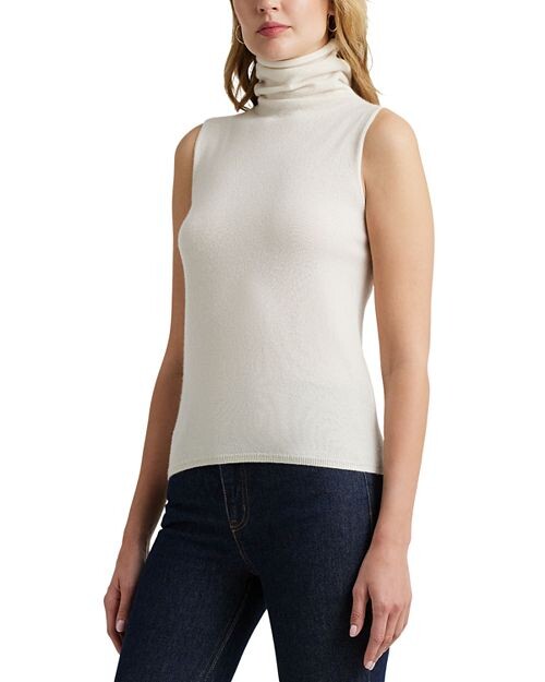 

Кашемировый топ без рукавов с высоким воротником Ralph Lauren, цвет Ivory/Cream