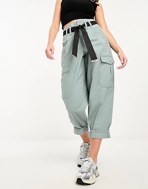Синие брюки карго с поясом River Island Petite