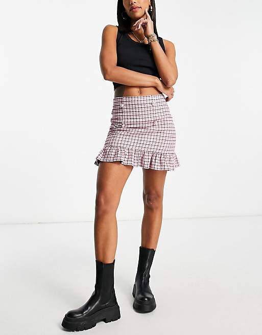 

Розовая юбка из букле в клетку Miss Selfridge