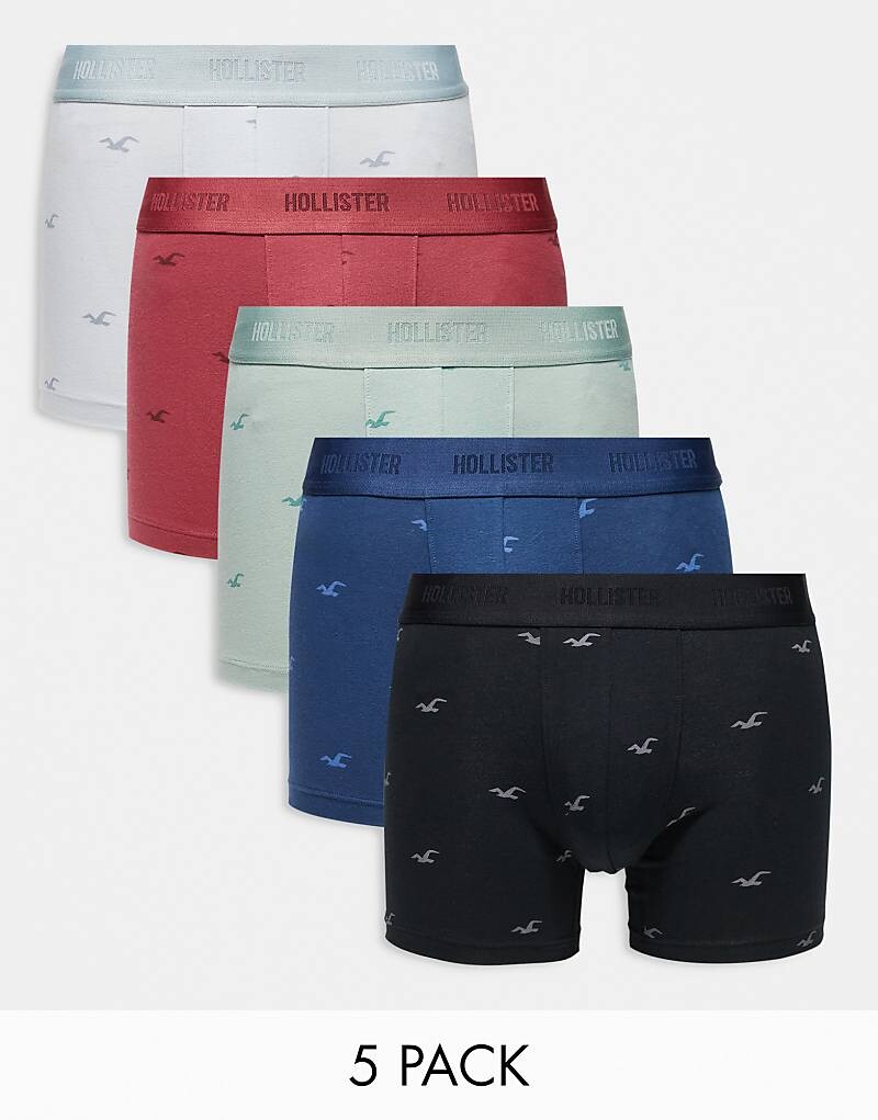 

5 пар боксеров с логотипом Hollister серого, красного, синего, зеленого и черного цвета