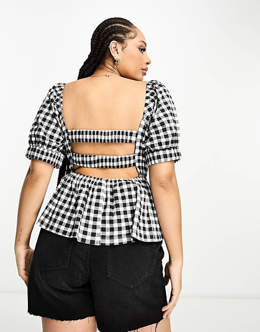 

Цветная блузка в мелкую клетку с объемными рукавами ASOS DESIGN Curve