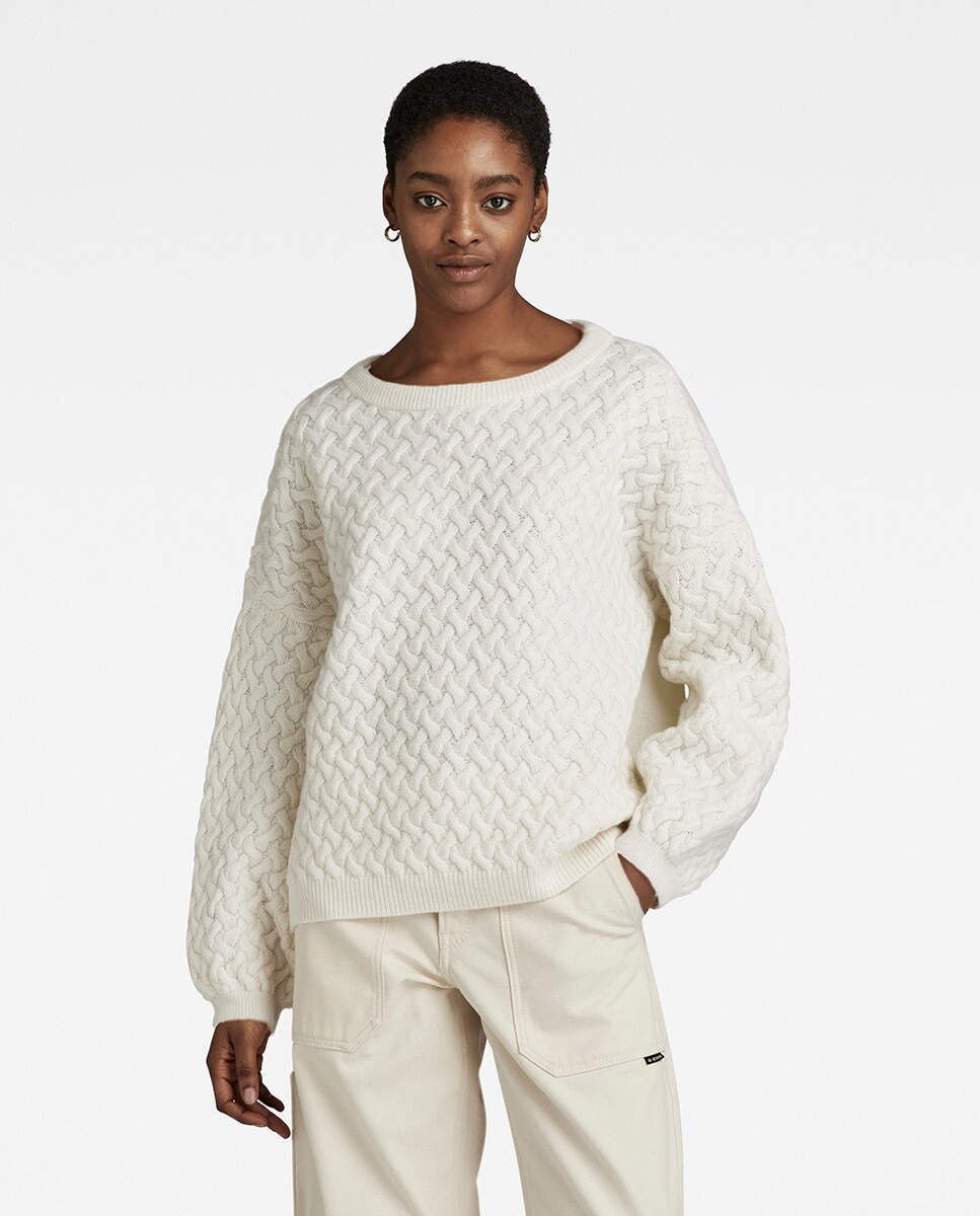 

Женский массивный свободный свитер-лодочка с косами G-Star Raw, бежевый